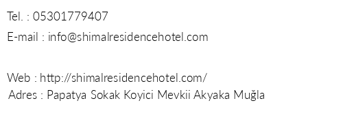 Shimal Residence Hotel telefon numaralar, faks, e-mail, posta adresi ve iletiim bilgileri